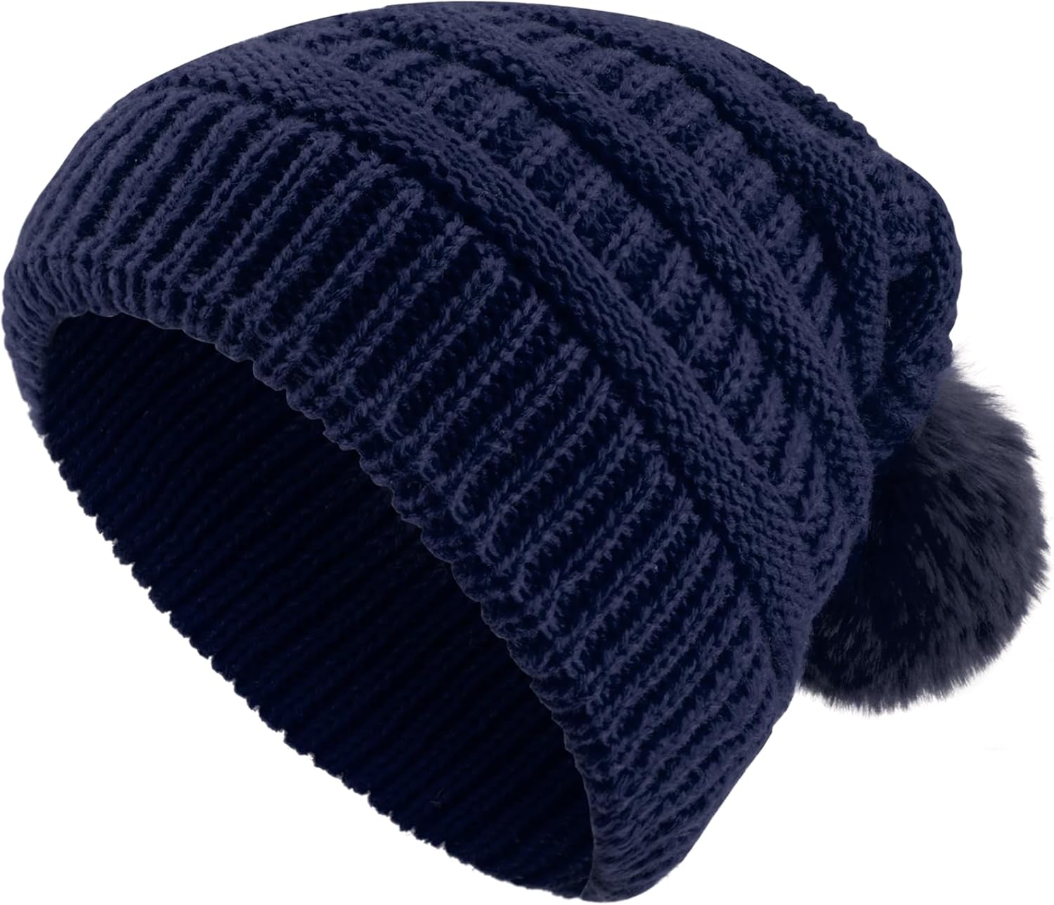 Womens Pompom Beanie Hat Knit Winter Hat with Warm Fleece Lined - Image 2
