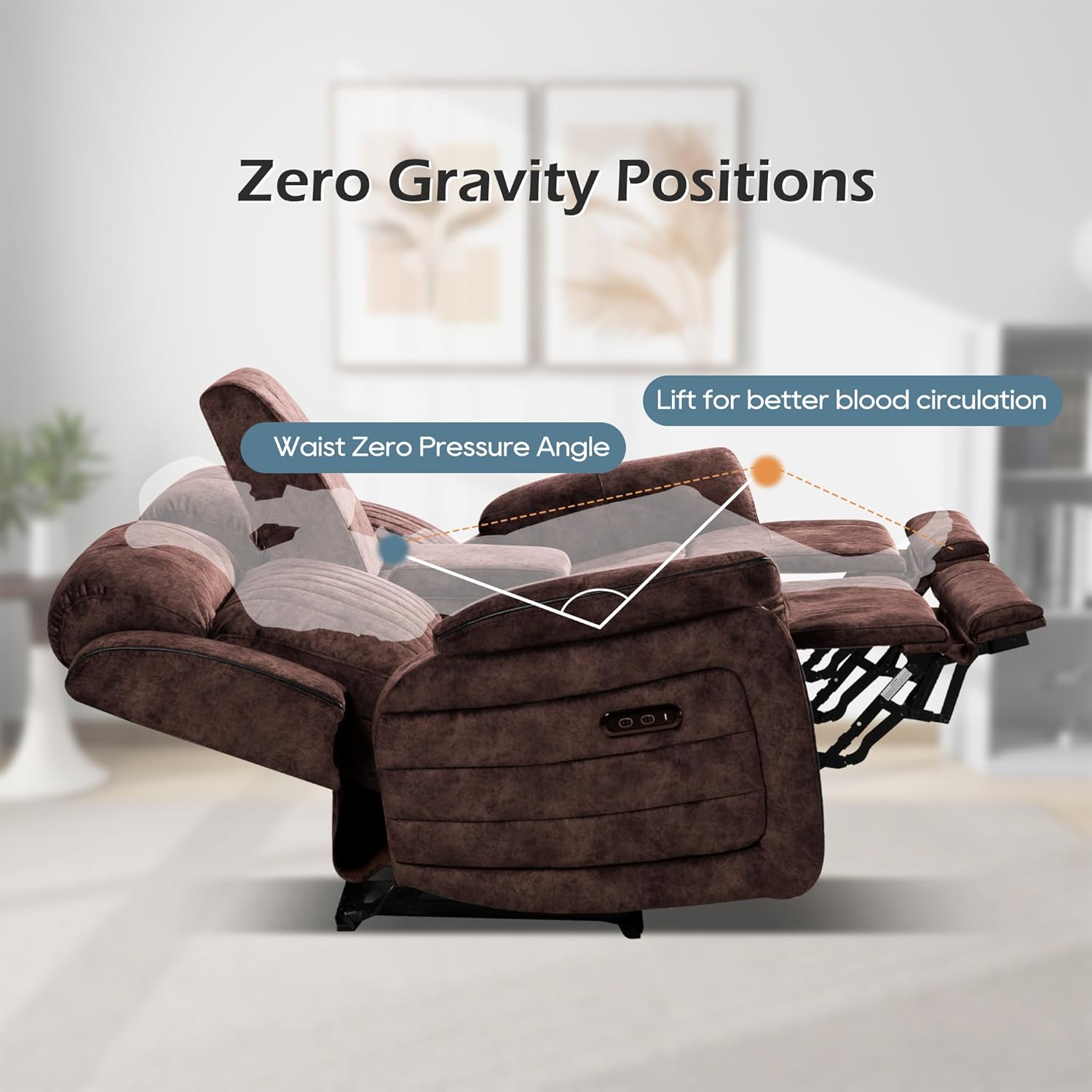 Power Zero Gravity Reclining Loveseat with Adjustable Headrest, Double Reclining Loveseat with Console, Power Loveseat Recliner with USB & Type-C Ports for Living Room (Brown)