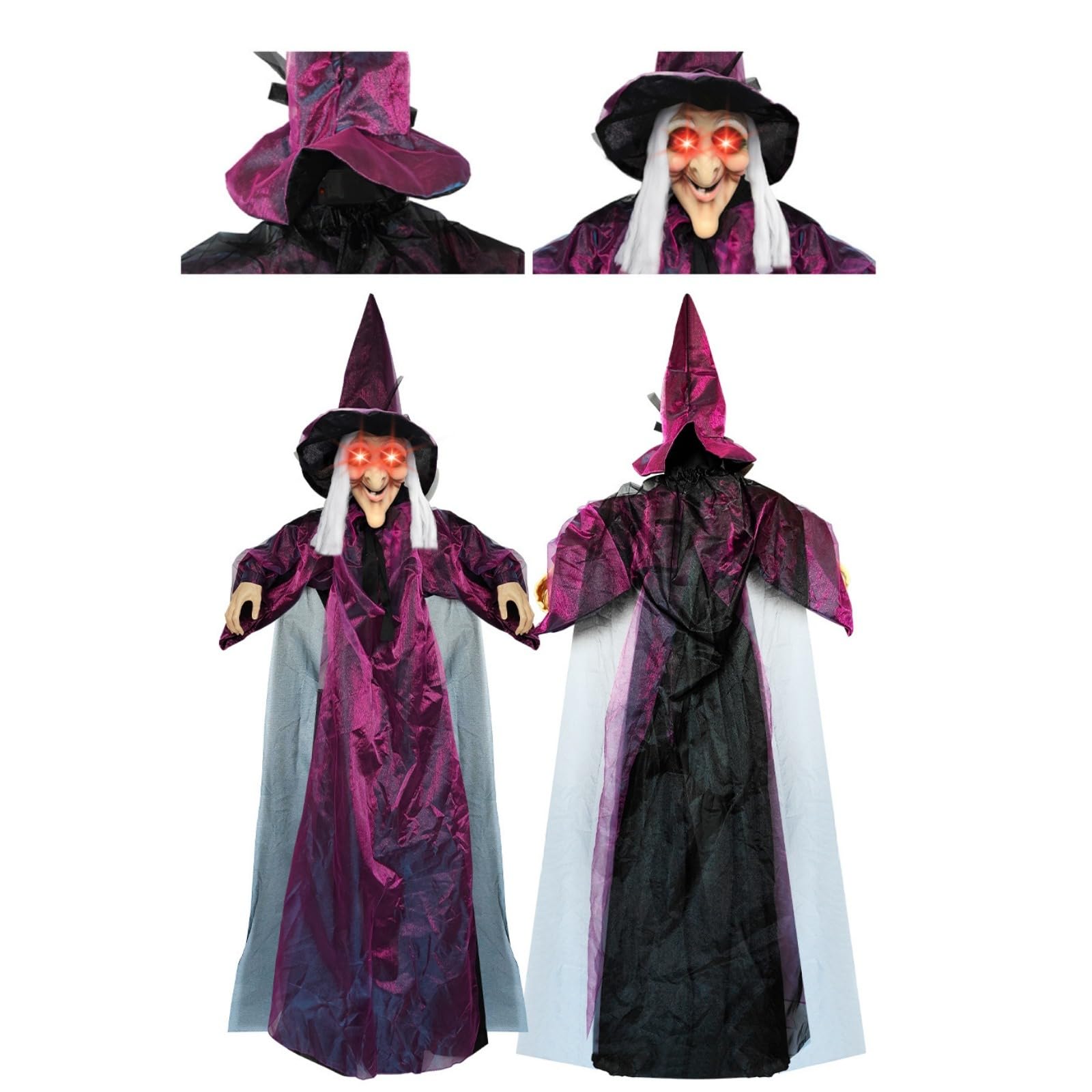 Decoración De Brujas De Halloween,180cm,Muñeca Bruja con Sensor De Movimiento Y Ojos LED Parpadeantes,Decoración Terrorífica para Exteriores De Vac Ciones para Que Proyectan Una Inquieta