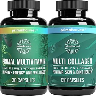 Primal Harvest Multivitamin & Collagen Supplements for Women and Men Multi Vitamin Capsules and Collagen Peptides Pills Bu...