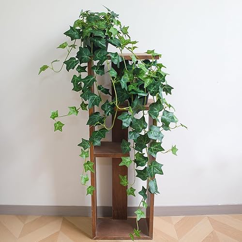 Miniatura 5 de alyptus Plantas falsas hiedra inglesa, 2 especímenes de hiedra falsa, con hojas de arce de seda realistas, hoja de arce verde artificial de bajo