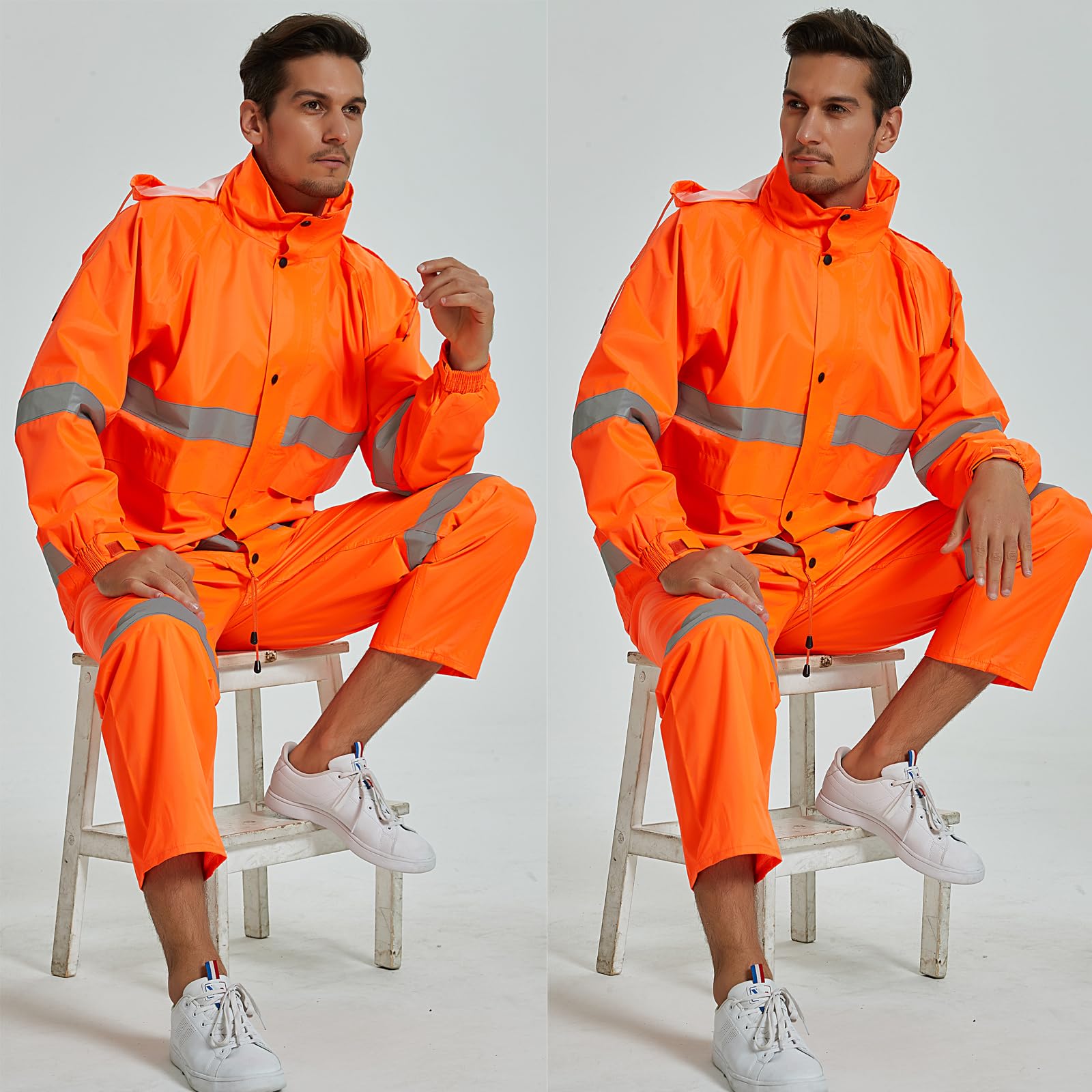 TopTie Combinaison de sécurité réfléchissante haute visibilité imperméable ANSI avec pantalon, Orange, M