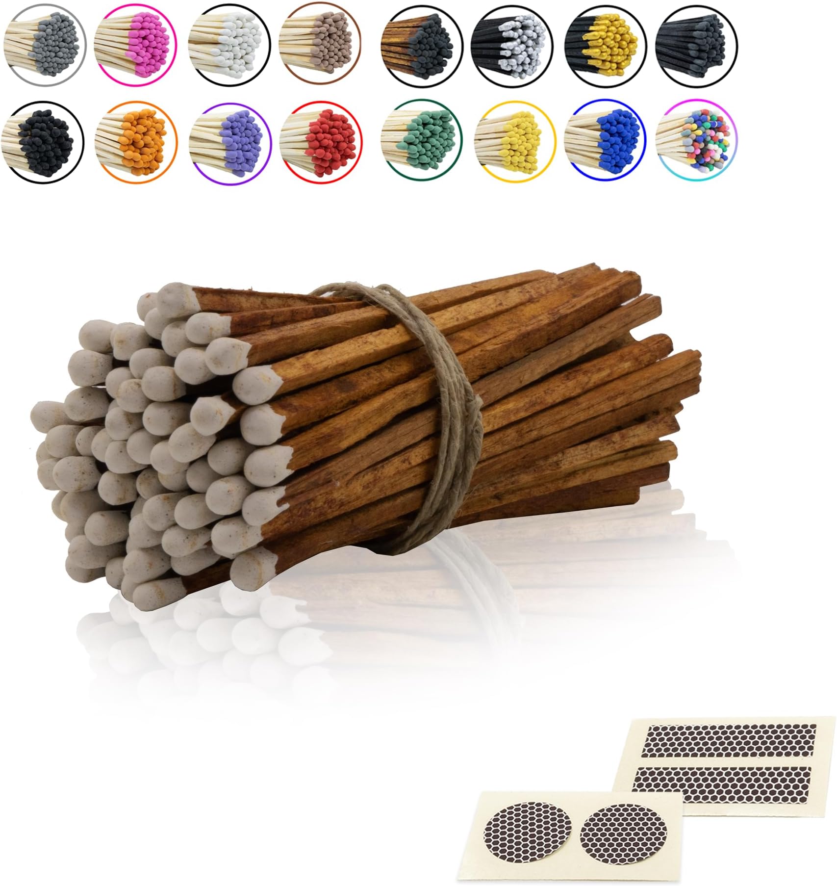 4" Inch Long Wooden Refill Matchsticks with Strike Stickers - Safety Matches Wholesale Bulk Loose by Chandler Studio (Brown Stem White Head, 50 Pieces)