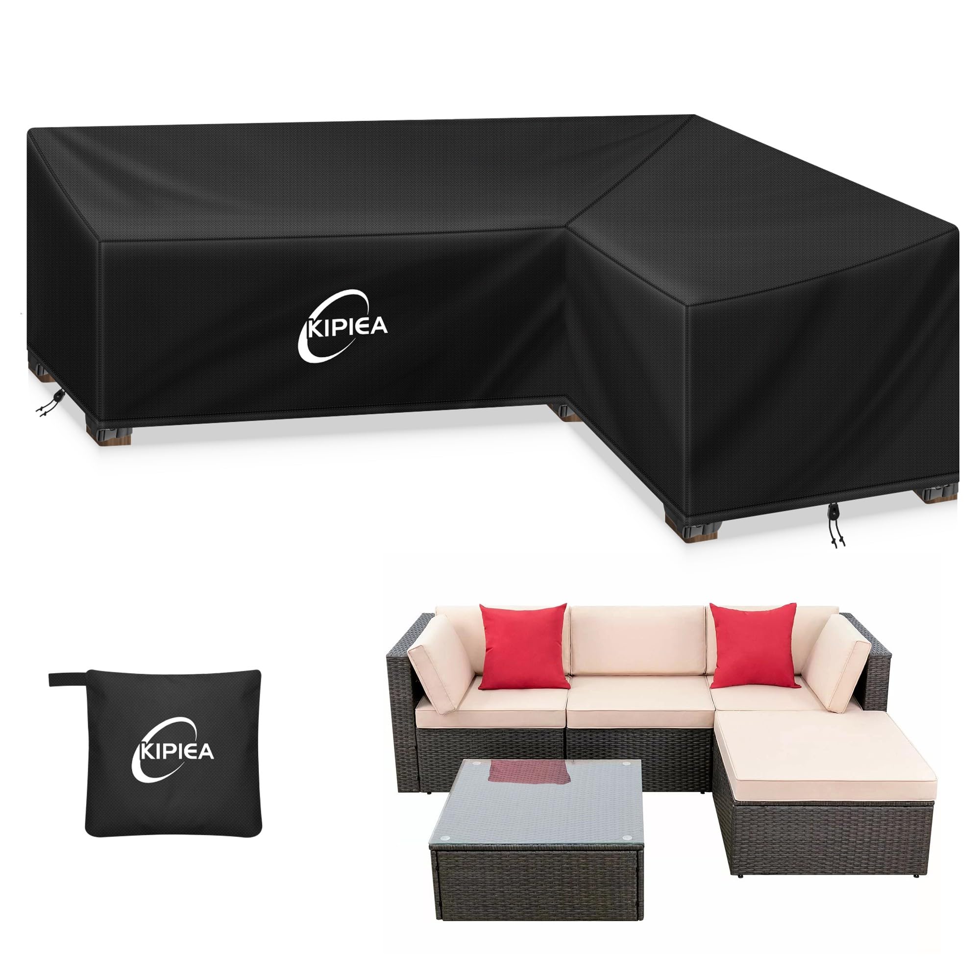 Kipiea Patio L-Shaped Sectional Sofa Cover, 420D Heavy-Duty Oxford Fabric Outdoor Sectional Cover with 6 Windproof Buckles, No Tears Anti UV No Fading (Right Facing, 85" x 58" L x 33.5" D x 31" H)
