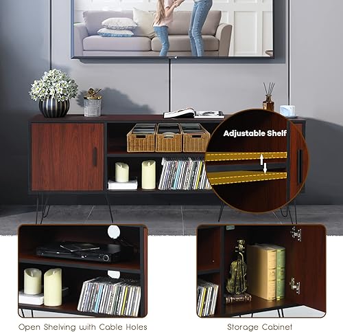 Miniatura 7 de Tangkula Soporte de TV retro con 6 patas de metal, moderno centro de entretenimiento para televisores de hasta 65 pulgadas, mesa consola de TV con 2