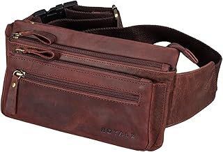 Vegas' riñonera de Piel para Hombres y Mujeres Bolso Riñonera Plana Bolso Vintage Retro 5 Compartimentos de Xuero, Color:Ohio Marrón