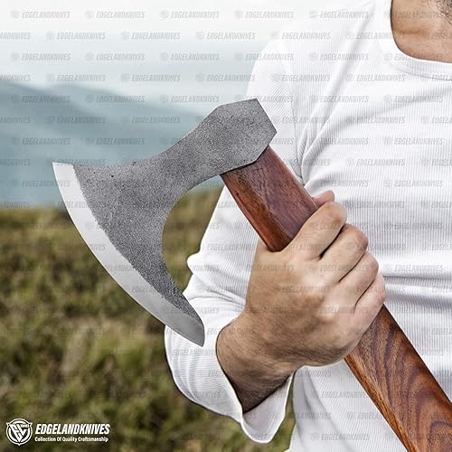 Miniatura 4 de EdgeLandKnives Hacha de Damasco con vaina, hacha de Damasco de 18 pulgadas, cabeza de hacha de acero de Damasco forjada a mano con mango de madera