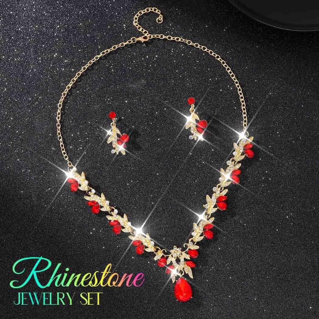 Unicra Rhinestone Bridal Wedding Jewelry Sets Gold Necklace Earrings Set Leaf Prom Formal Costume Jewelry Set for Women and Brides - Image 6