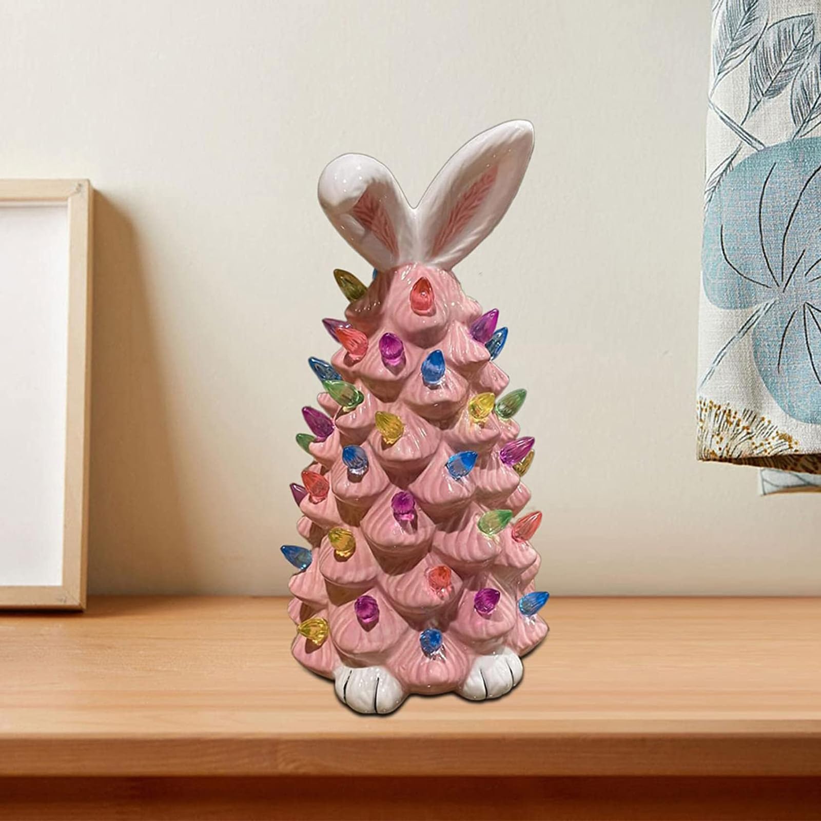 2025 Newly Lighted Easter Bunny Resin Tabletop Tree 6 Inches Pre-Lit Rabbit Figurines with Colorful Lamp Beads and Bunny Ear Top Spring Easter Holiday Decor Gifts