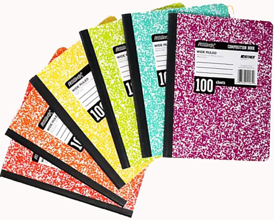 Composition Book 100 Page Wide Ruled Assorted Marble Colors 9.75 x 7.5 Inches (6-Pack)