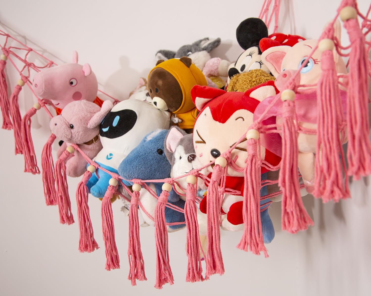 Stuffed Animal Hammock Teddy Bear Net Plush Holder Soft Toy Storage Organizer Boho Macrame Toy Holder-Pink - Image 3