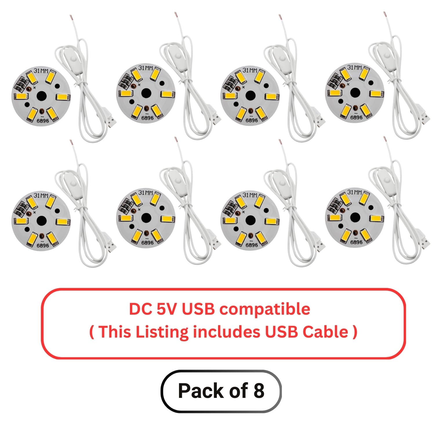 ORGNER COB LED Chip with USB Cable – 30mm DC 5V Energy-Saving LED Bead Board, 40-Inch Wire with On/Off Push Button Switch for DIY Lighting, Spotlight, Lamp Repair, Crafts & Electronic Projects (8)