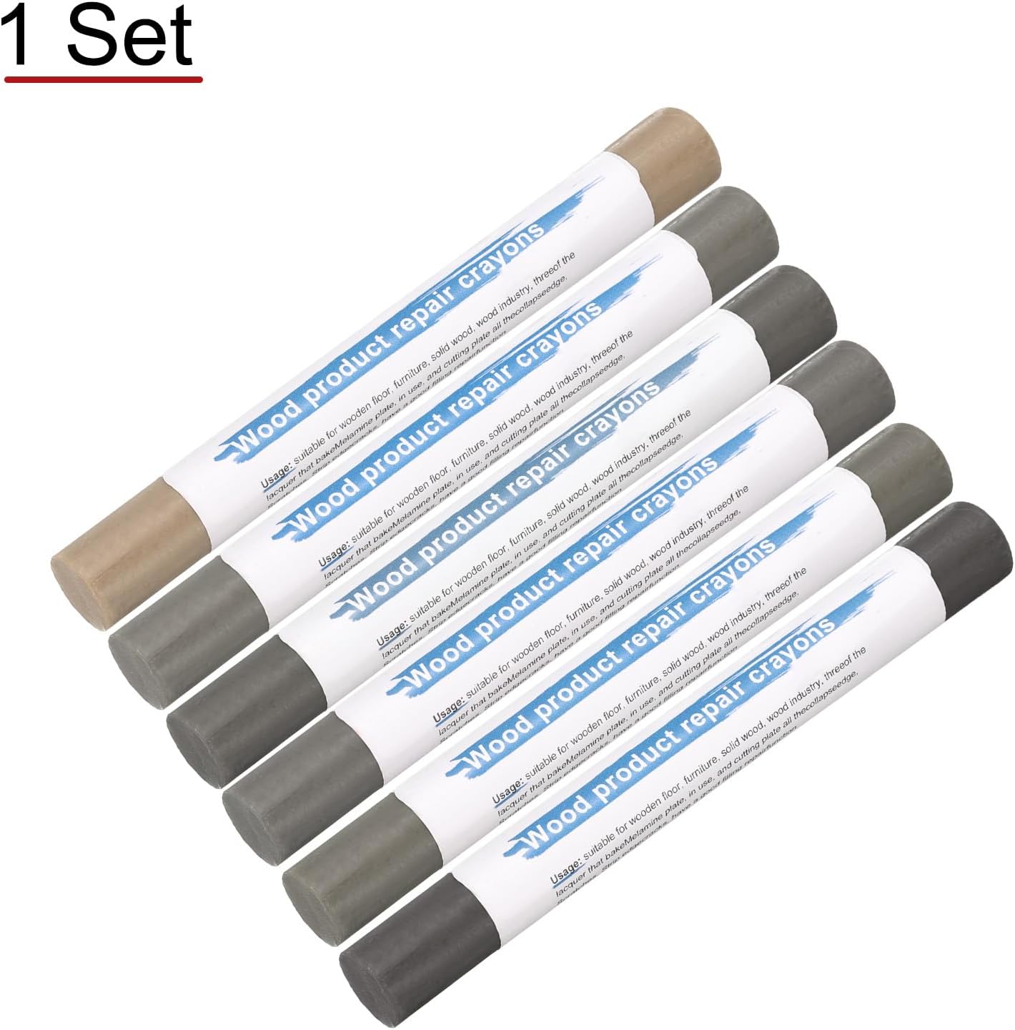 HARFINGTON Wood Filler Sticks 6 Colors Wooden Wax Touch Up Furniture Repair Crayons for Light Iron Gray, Light Luxury Gray, Dark Gray, Dark Lead Gray, Cement Gray, Rubberwood