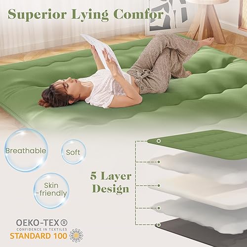 Miniatura 6 de Giantex Colchón japonés de suelo, colchón futón de 4 pulgadas con funda lavable y bolsa de almacenamiento, colchón plegable enrollable para tatami,