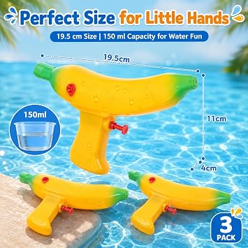 Hemoton 3 Pack Banana Water Guns for Kids, Mini Squirt Soakers, Toddler Outdoor Pool and Beach Toys, Summer Backyard Water Play Games, Compact Blasters for Boys and Girls