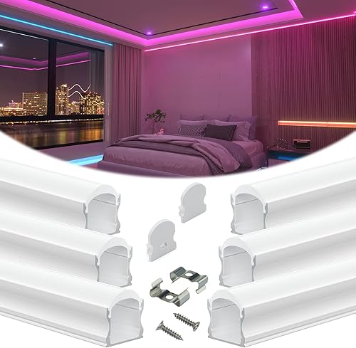 Muzata Paquete de 6 canales LED blancos de 3.3 pies3.3 ft, sin manchas con efecto de neón blanco lechoso curvado de 60, difusor de cubierta LED, en