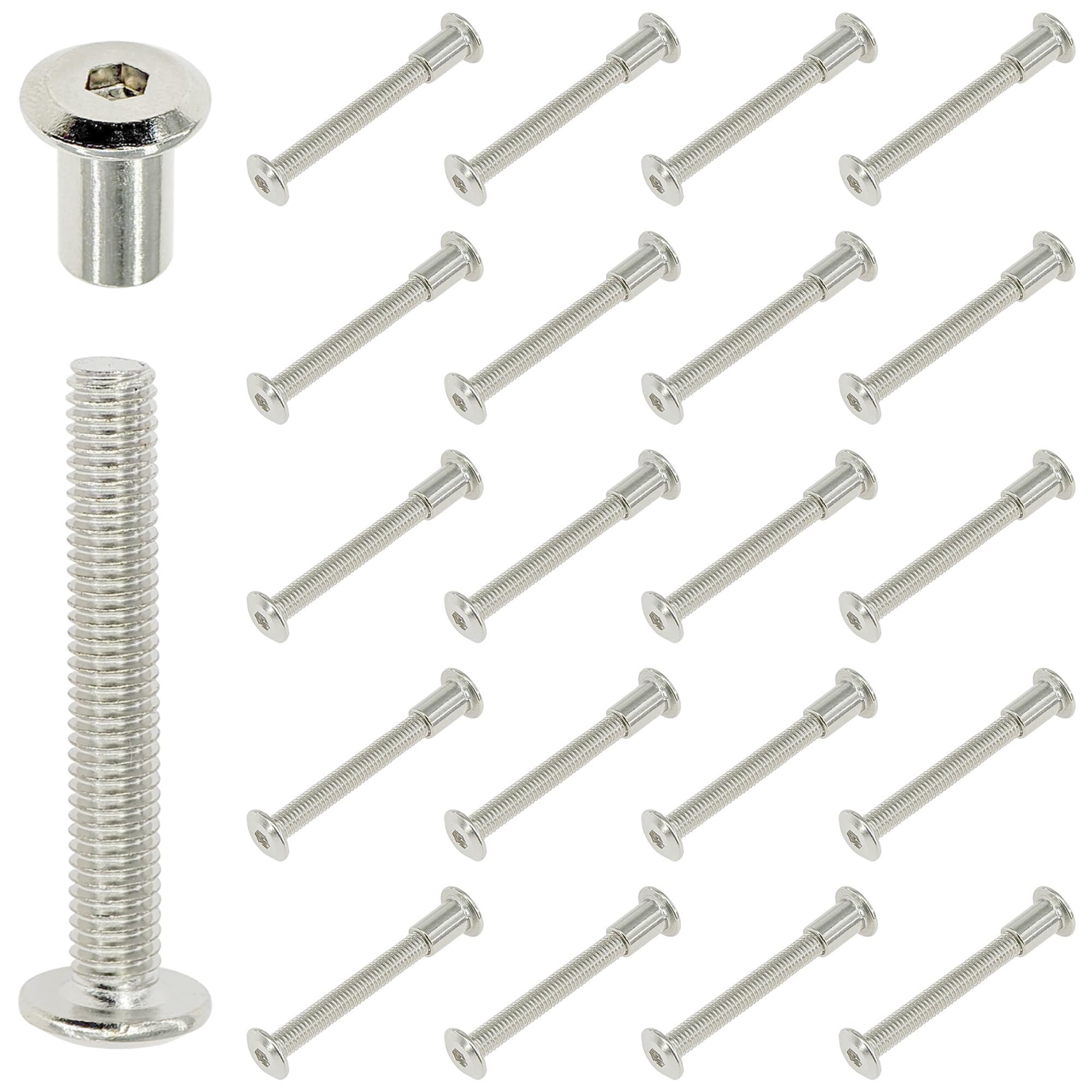 20-Pack Furniture Connector Sleeve Bolt Set – Hex Socket Bolts with Barrel Nuts (M6 × 40mm)