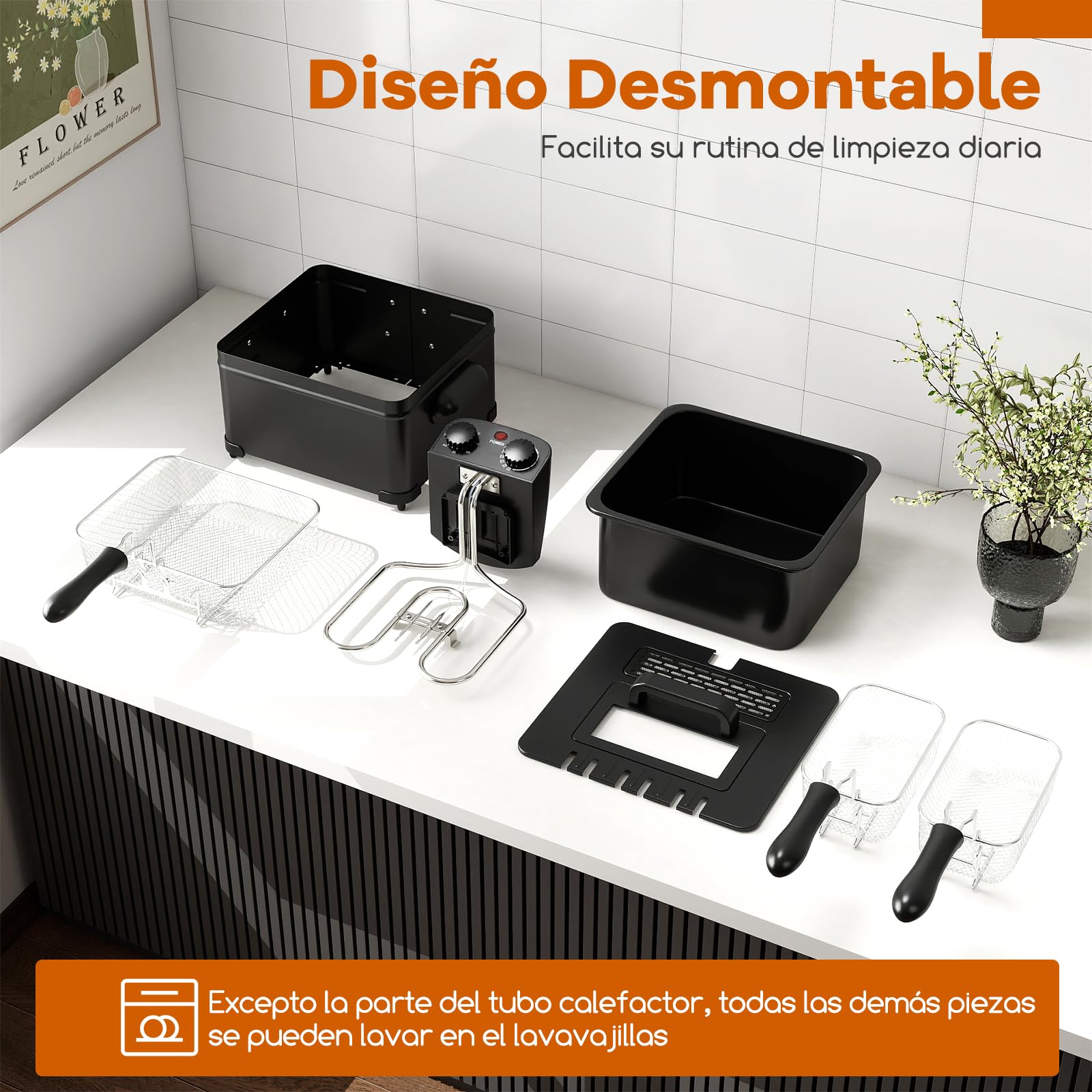 COSTWAY Freidora Aceite 5L, 1700W, Freidora Eléctrica, Tapa con Ventana de Visualización, Temperatura Ajustables hasta 190 °C, Cesta de Acero Inoxidable y Tapa con Filtro Anti-Olores, Teporizador