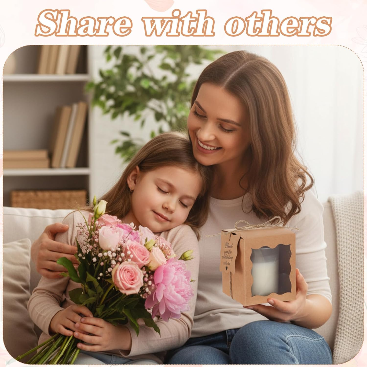 Lemecima 50 Set Candle Gift Box Transparent Gift Packaging Box for 4-10 oz Candles 50 Paper Thank You Tag with Ropes for Wedding Birthday Baby Shower Party Favor, 3.35 x 3.35 x 3.94 in (Brown) - Image 6