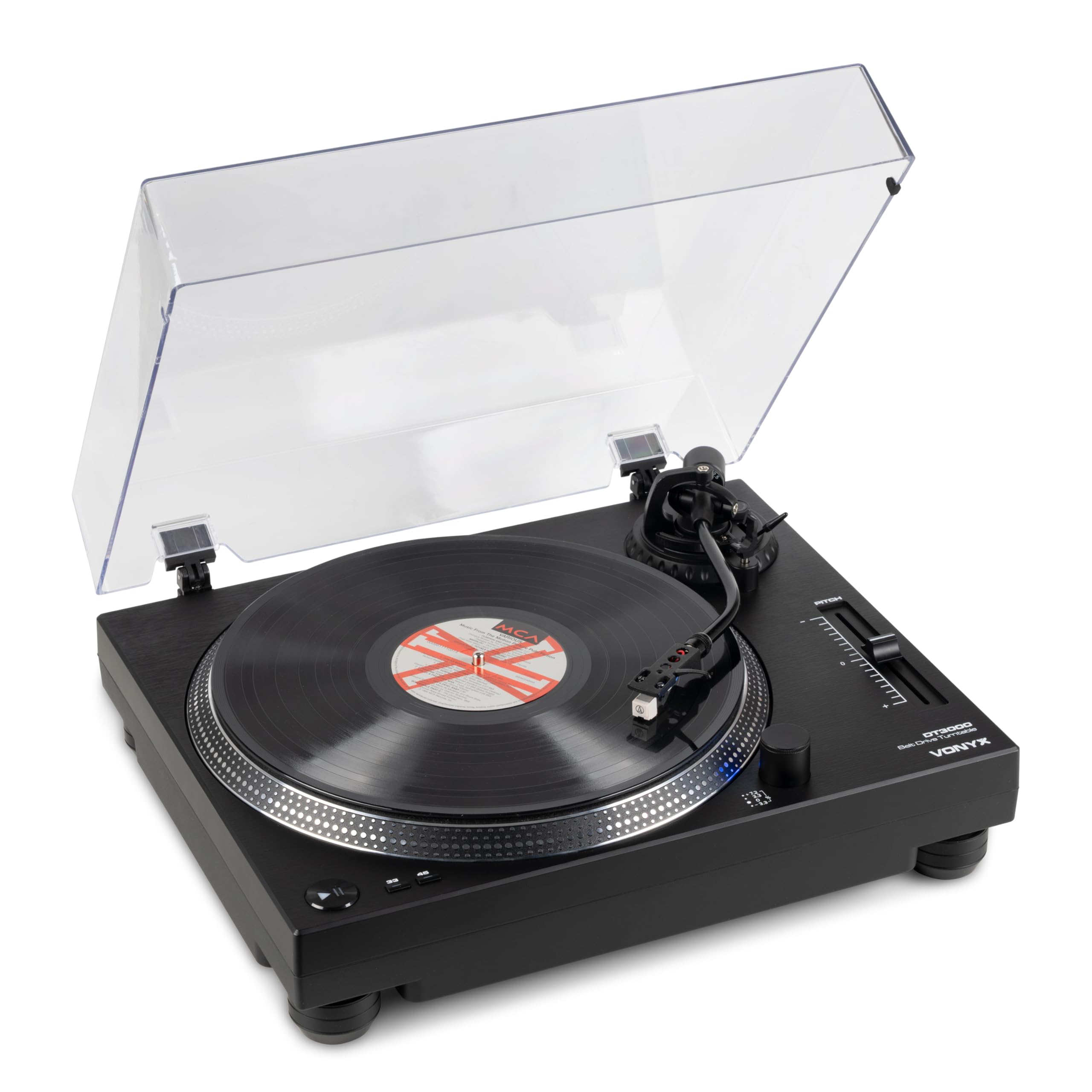 Vonyx DT3000 Platine Vinyle DJ à Courroie avec Cellule Audio-Technica, Tourne Disque 33/45 Tours pour DJ Débutant et Écoute