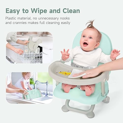 Miniatura 4 de YOLEO Silla alta para bebé, asiento elevador para mesa de comedor, altura ajustable, sillas altas plegables con bandeja