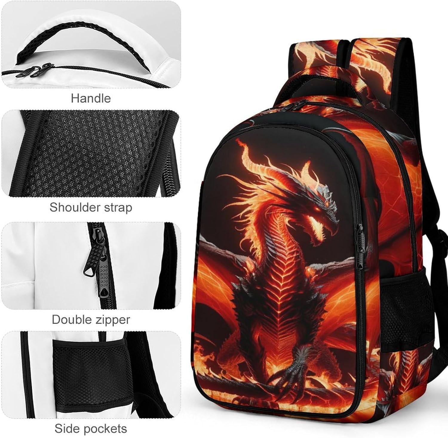 3d Anime Fire Dragon Backpack Travel Casual Laptop Bag Daypack for Men Women Outdoor Hiking Business Work Back Packs