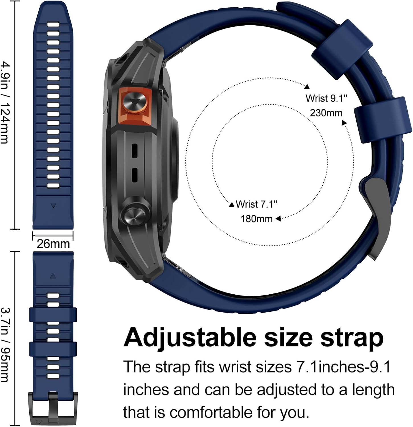 Compatible with Fenix 7X Band, 26mm Easy-fit Silicone Watch Strap Wristbands Replacement for Garmin Fenix 5X/5X Plus/6X/6X Pro/7X Pro/3/3 HR - Image 5