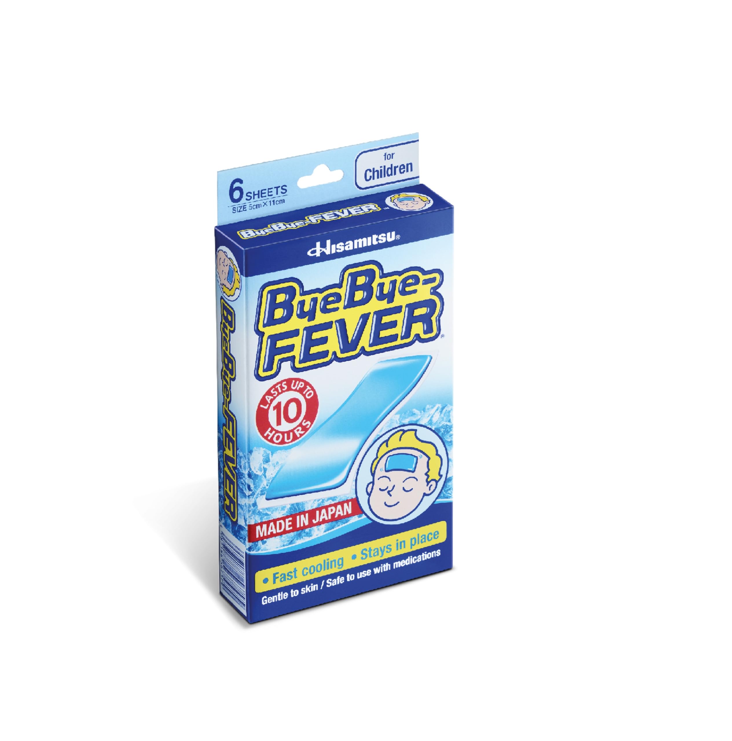HANI PO™ BYE BYE FEVER Koolfever, Reduce Fever Cooling Gel Pads for Children, Whole Night Cooling (Size of 5 cm X 11cm)- 1 box contains 6 sheets- Japan Product