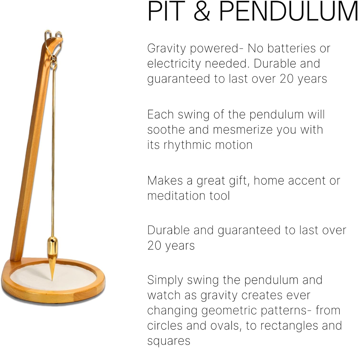 Pit Pendulum- Desktop Stress Relief Toy- Creates Beautiful Designs in Sand | Zen Garden For Desk Reduces Stress & ADHD Similar to Newtons Cradle & Buddha Board Office Gift (Small 13", Oak)