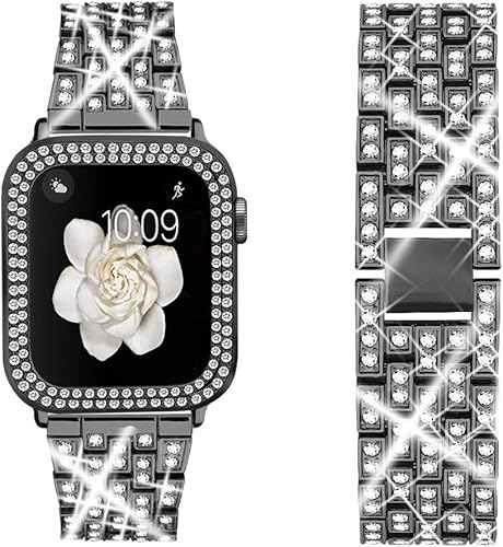 Miniatura 8 de Correa compatible con Apple Watch Ultra Band de 1.99, 1.77, 1.61, 1.49, 1.57, 1.65 y 1.73 pulgadas, paquete de 2 fundas con diamantes de cristal