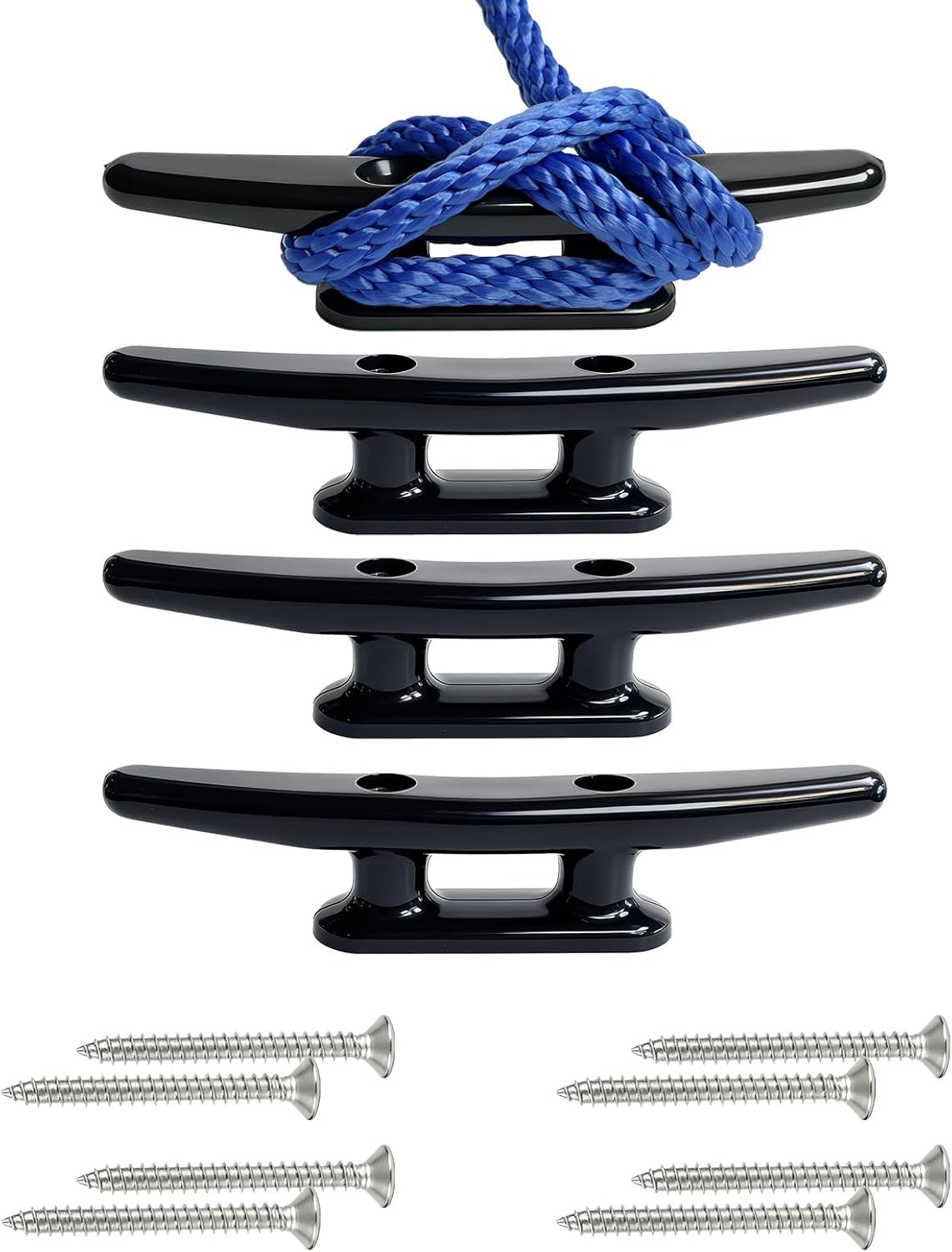 Black Boat Cleats 5'' 6'' Nylon Cleats Dock Ties, Small Marine Cleats Kayak Rope Tie Cleat Tying Up for Boats 16-24 Feet Fishing Boat, Maritime Decor - 4 Pack (304 SS Screw Included)