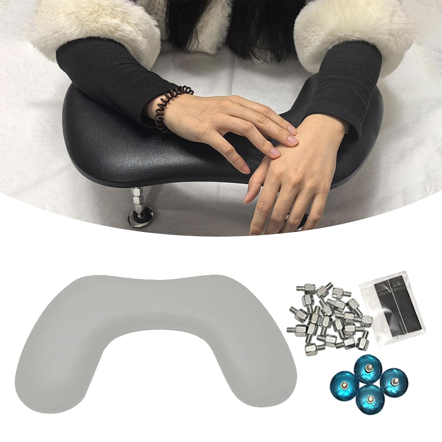 U Shape Arm Rest, Arm Rest, Cushion Nails Cushion Hand Holder Comfortable Detachable Metal Stand for Women Nails Supplies, Gray