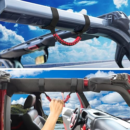 Miniatura 7 de Barra antivuelco de cuerda de paracaídas de alta resistencia compatible con Jeep Wrangler YJ TJ JK JKU JL JLU Sports Sahara Freedom Rubicon X y