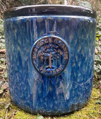 Image of Medium 24cm Dark Blue Mottled Heritage Garden Ceramic Planter Plant Flower Pot - Frost Proof