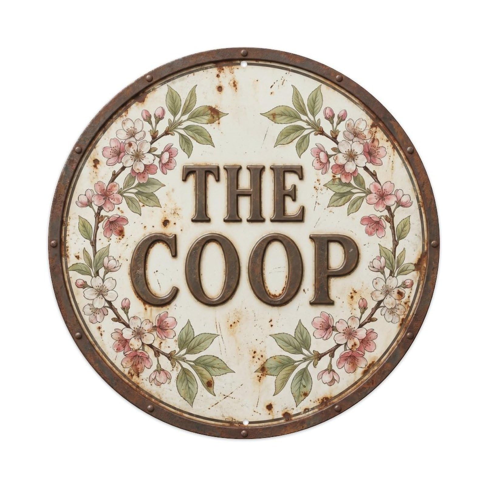 Botanical Floral Farmhouse Chicken Coop Cherry Blossom Metal Tin Sign