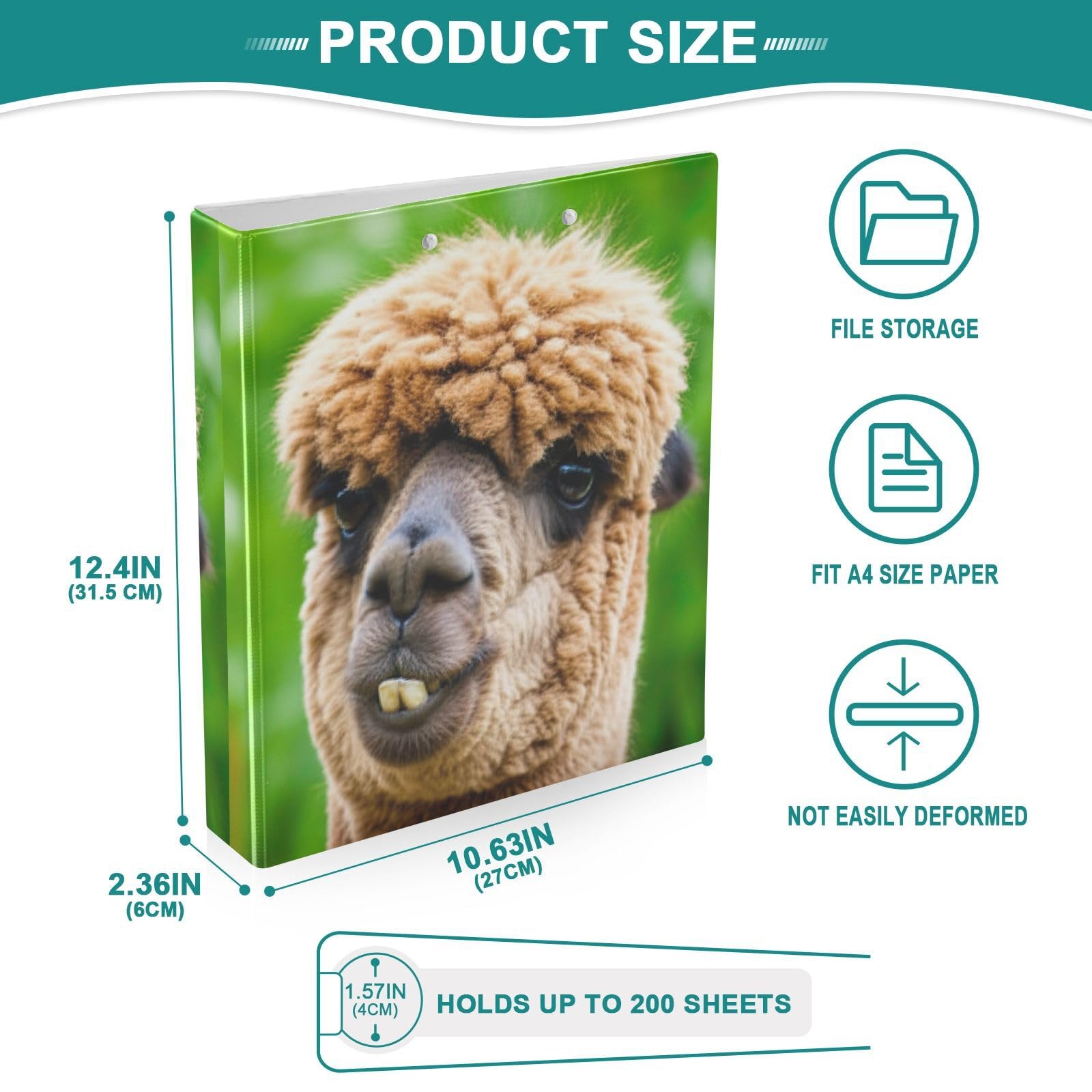 Funny Alpaca - Raccoglitore a 3 anelli da 3,8 cm, con portablocco a D e 3 raccoglitori per scuola, università, ufficio (confezione da 2)