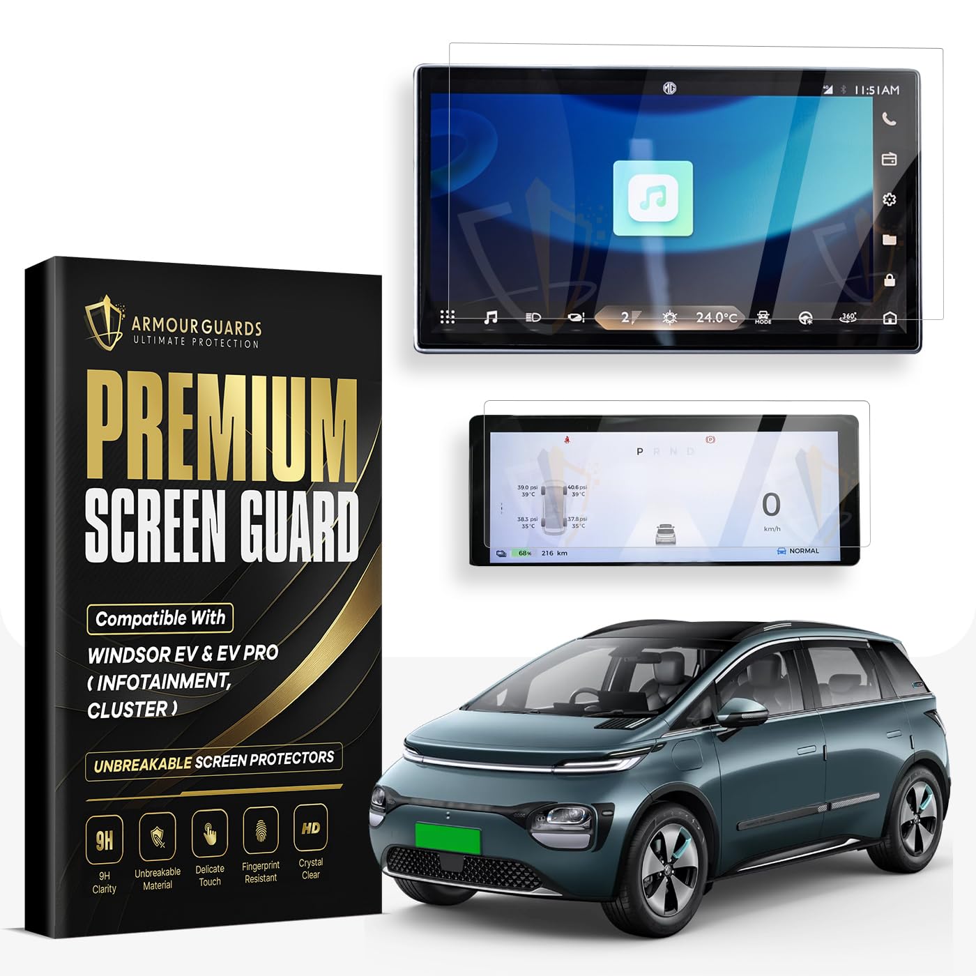 SCREEN GUARD COMBO For MG WINDSOR EV 2024 || EXCLUSIVE & ESSENCE || 15.6 INCH INFOTAINMENT + 8.8 INCH LCD INSTRUMENT CLUSTER PROTECTOR || Car 9H Accessories 2024 [Not Tempered Glass]-image-10