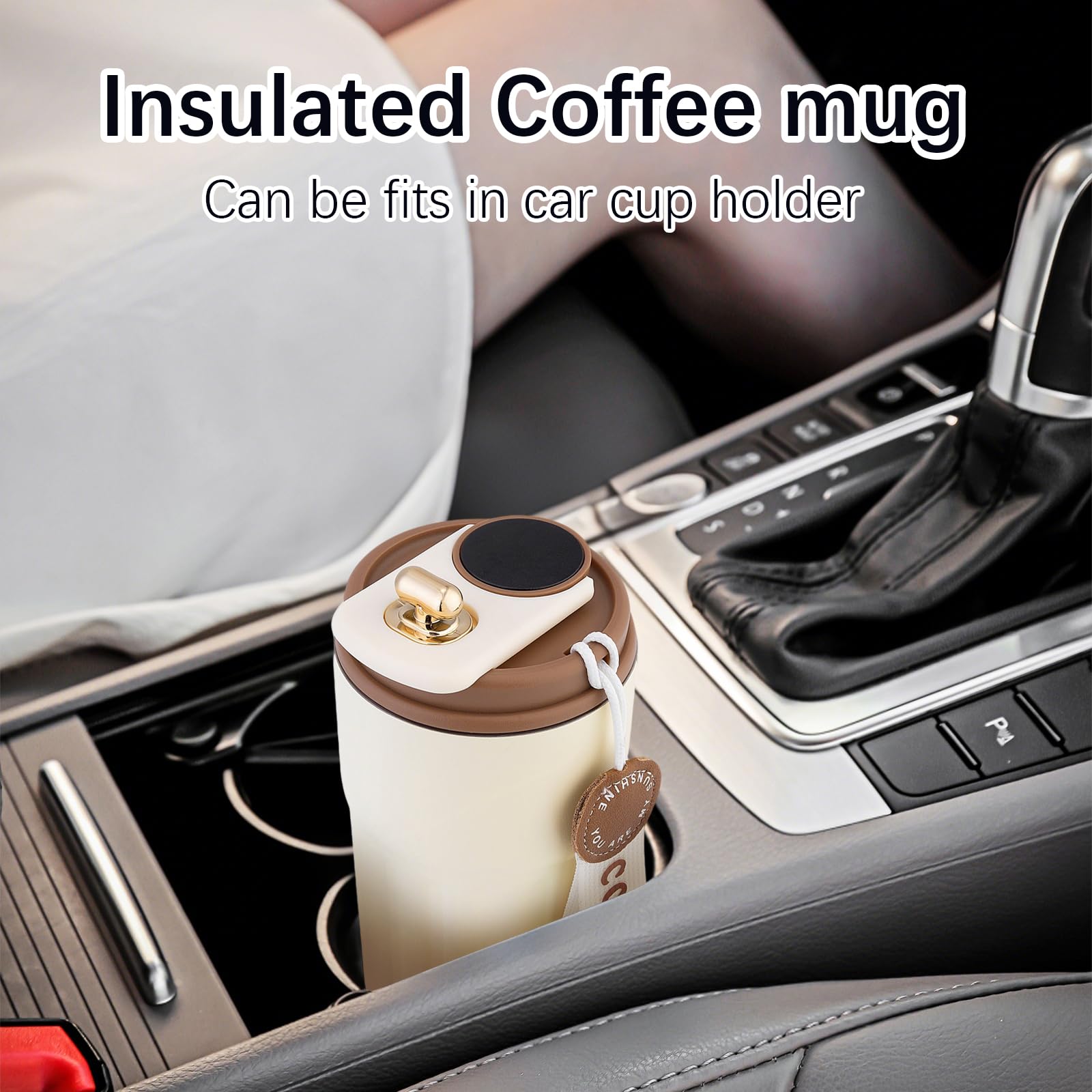 Edelstahl-Kaffeebecher mit Temperaturanzeige, Reise-Kaffeetasse, intelligenter isolierter Reise-Kaffeebecher, Sommer, Kühlaufbewahrung, tragbarer Kaffeebecher für Auto (Weißbraun)