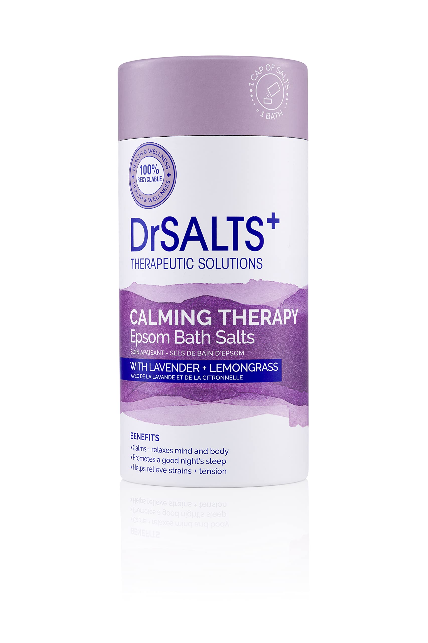 DrSALTS+ Create Calm Epsom Salts - Soothing Epsom Bath Salts to Relax Body & Mind with Lavender, Chamomile & Lemongrass Essential Oils - Vegan & Cruelty-Free, 750g