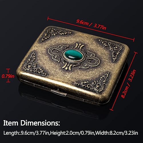 Miniatura 3 de Caja de metal vintage, cobre chapado en metal, capacidad 18-20, adorno esmeralda de imitación de superficie, embalaje de caja de regalo (bronce,