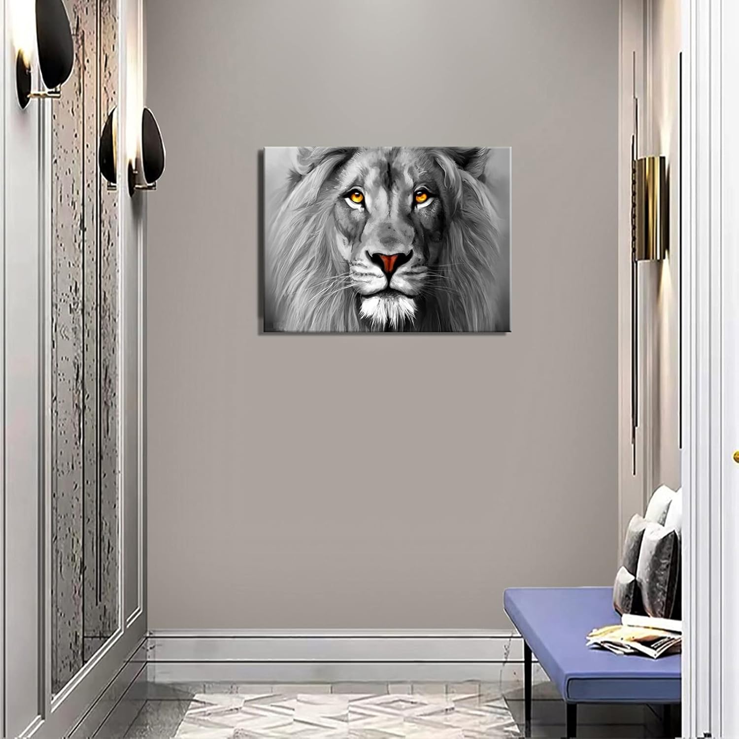 Wuxianghong Animal Lion Wall Decor Black and White Pictures,Animal Canvas Wall Art Corridor Decor,Bedroom Wall Decor Framed Posters Paintings