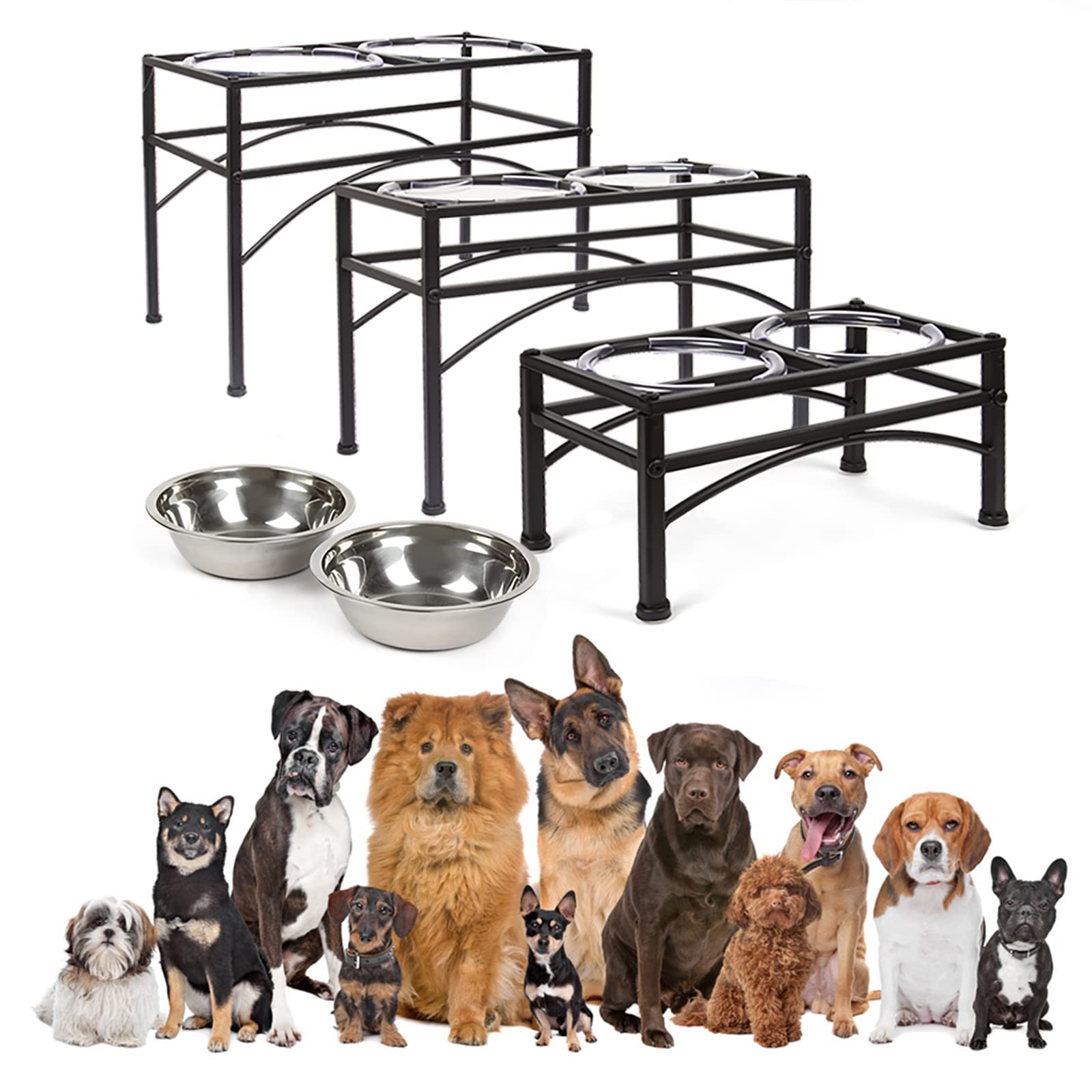 Cuenco elevado doble para perros con soporte de acero inoxidable elevado para mascotas, cuencos de alimentación para agua y alimentos antiderrames, para perros grandes (L)