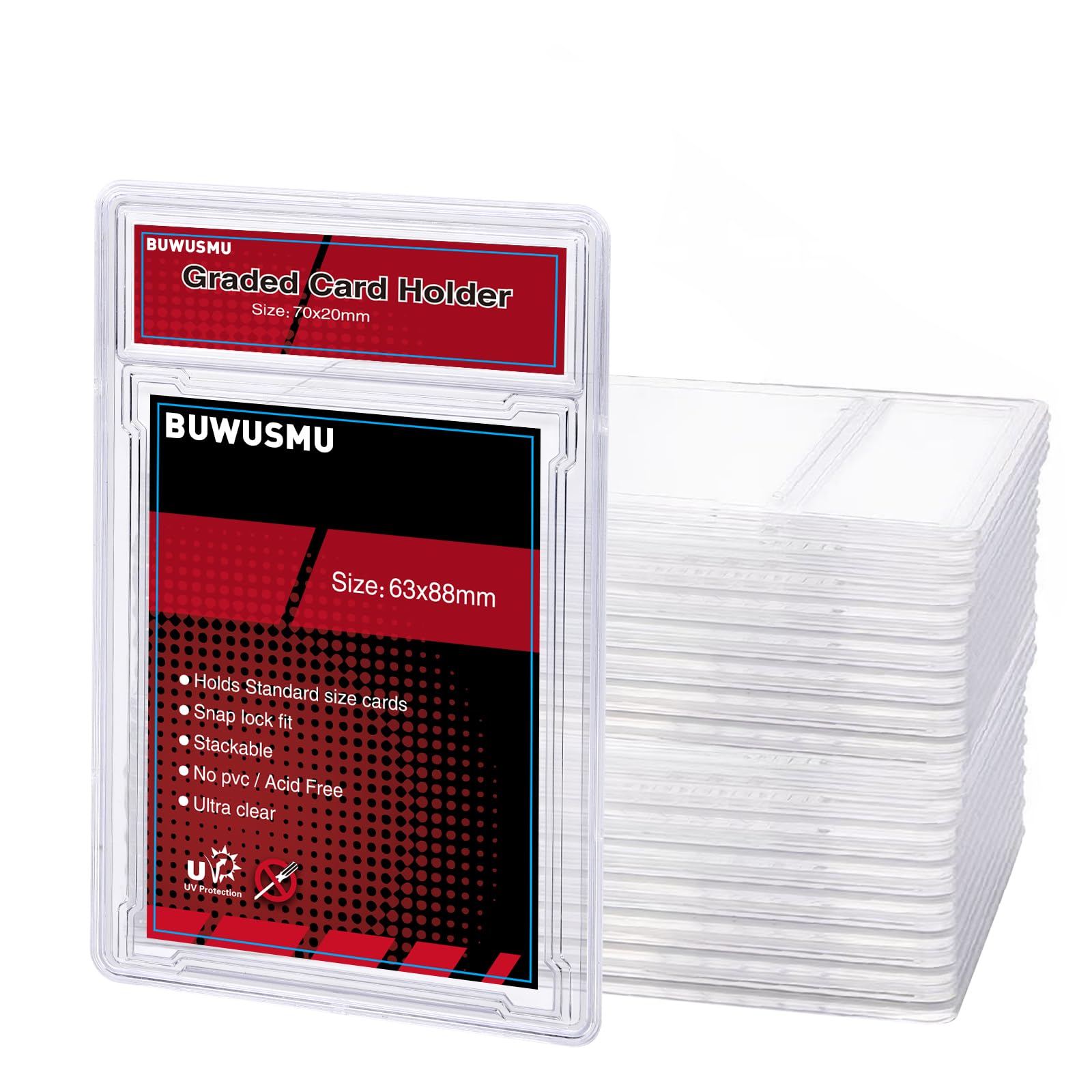 50 pcs 35 PT Acrylic Graded Card Holders, Card Protectors with Label Position for Trading Cards(2.5 x 3.54 Inch), Slab Baseball Fit for MTG TCG and Sport Cards Storage and Display