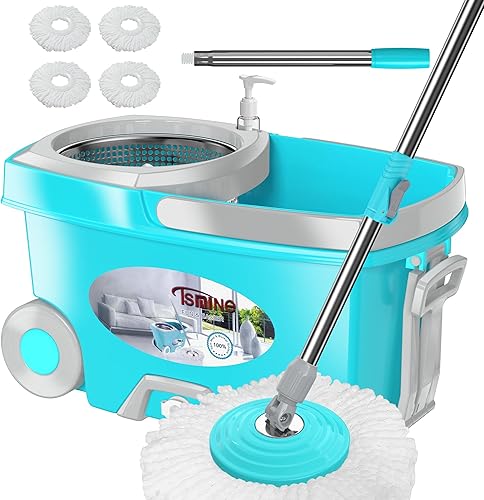 FunClean - Trapeador giratorio y cubo, trapeador y cubo con escurridor para el hogar, herramienta de limpieza de piso giratorio de 360 grados con 4