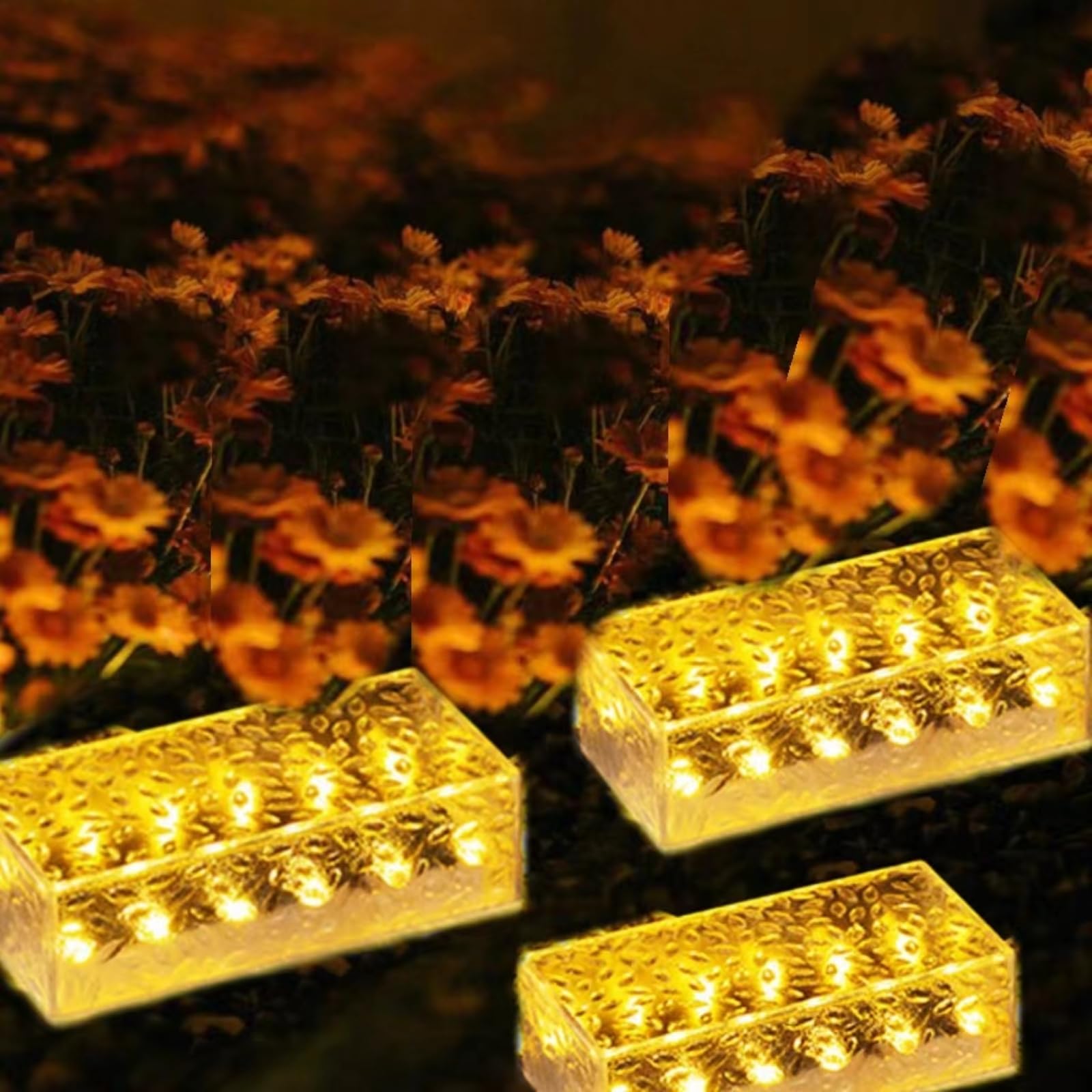 Solar Brick Light Outdoor,Solar Ice Cube Decoration Pathway Light, for Garden Patio Yard BBQ Camping or Party, 2 Packs Warm Light (2 Rectangle)