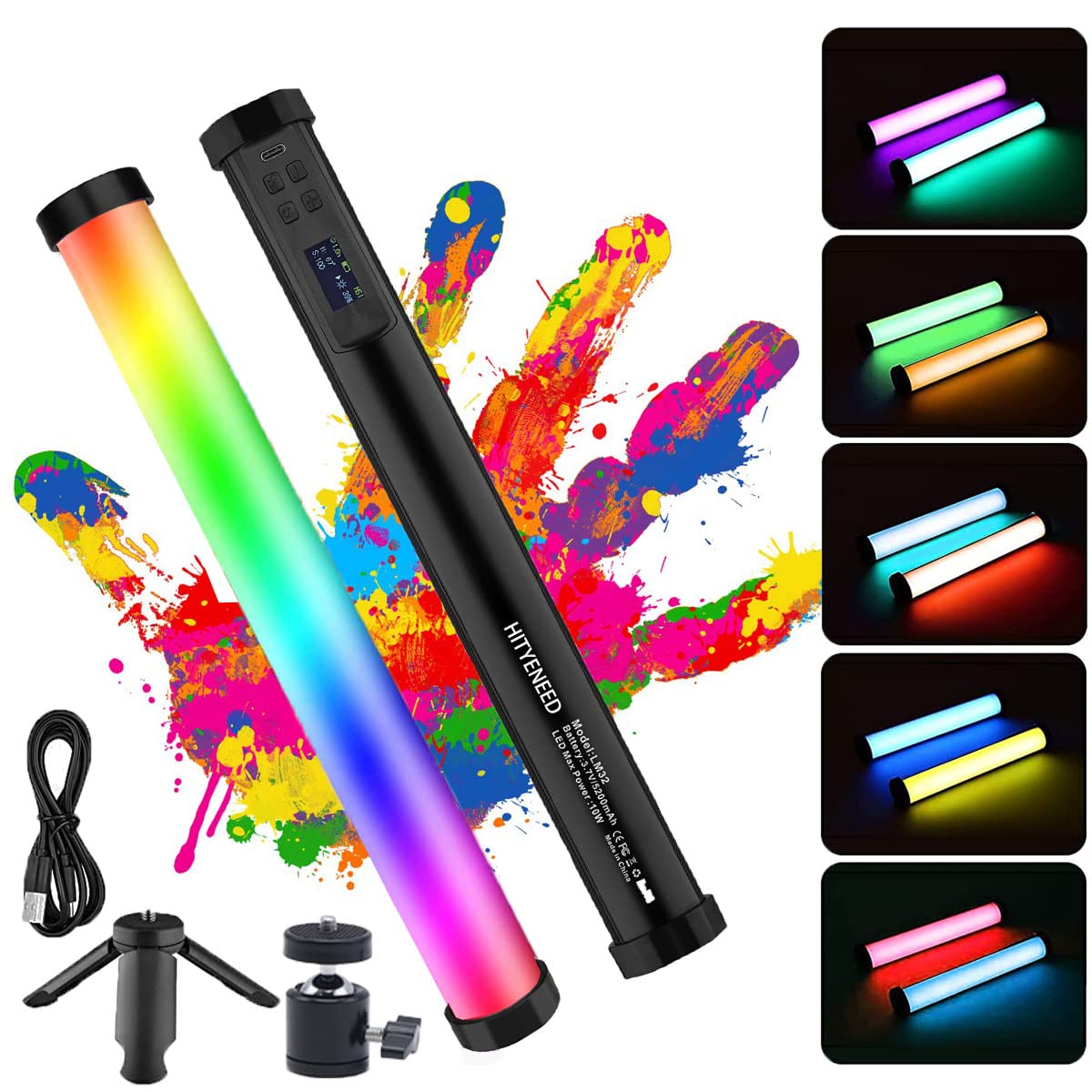 HITYENEED RGB LED Video Light Stick, Magnetic Handheld LED Video Light 5200mAh Rechargeable 21 Scenes Effects 2500K-9900K Dimmable with Aluminum Body for Live Streaming Vlog YouTube TikTok