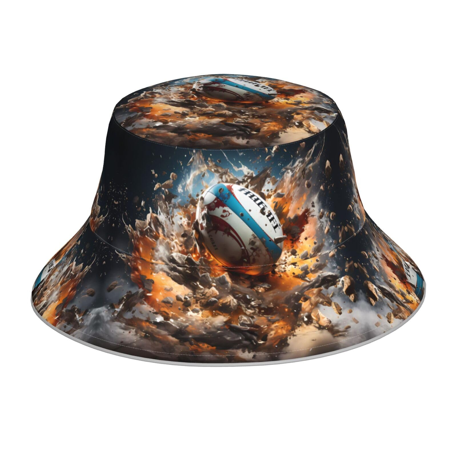 WHJSSF Rugby on Fire Prints Reflective Bucket Hat for Men and Women, for Travel, Camping, Hiking Black