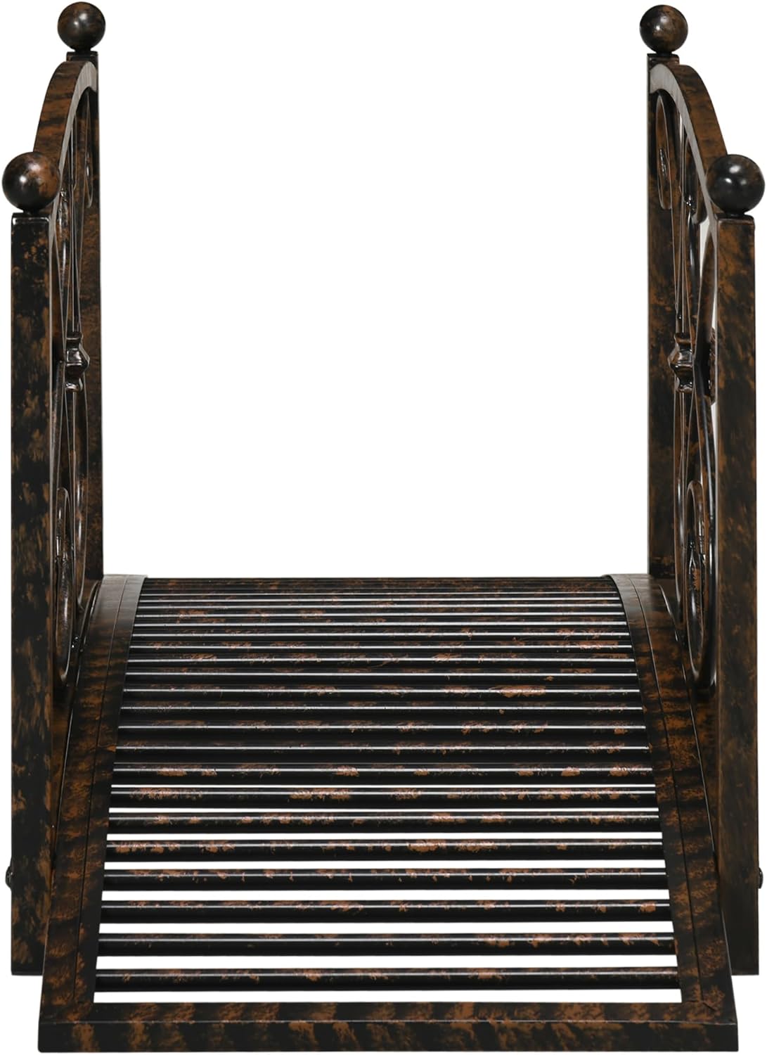 Outsunny 3.3FT Metal Arch Zen Garden Bridge with Safety Siderails, Decorative Footbridge, Delicate Floral Scrollwork for Stream, Fish Pond, Brown