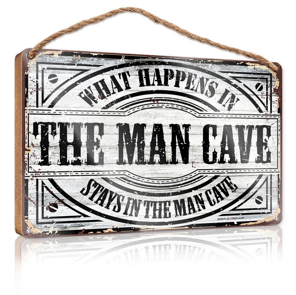 Yyhleh Men's One Color House Decor Clearance Funny Signs For Bathroom What Happens In The Man Cave Stays In The Wooden Sign(20X30cm)