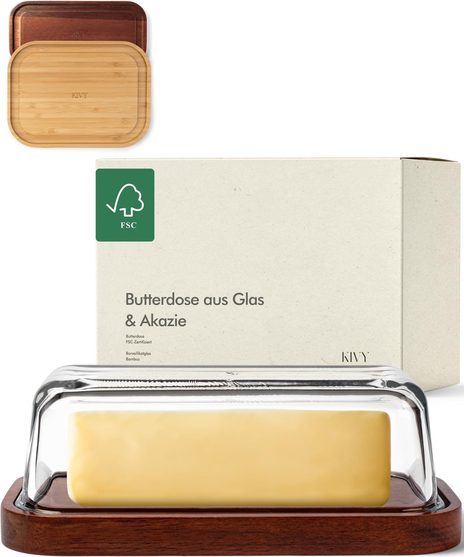 KIVY Mantequera de Cristal Con Tapa Hermética Sin BPA para Mantequilla Delicada